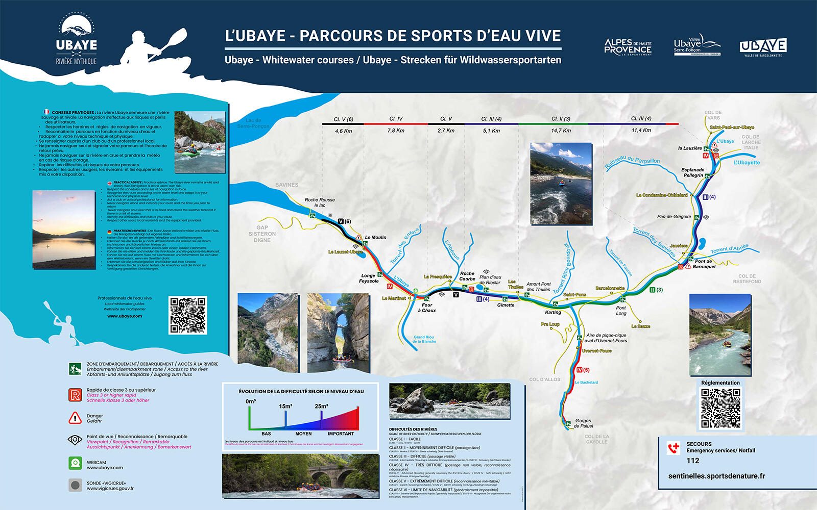 Plan des parcours navigables de l'Ubaye — panneau RIS officiel
